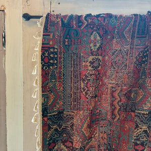 TOPANGA Fabric　ジャガードキリムフリンジカーテン　150×180cm　エスニック　トライバル　遮光　厚手　レッド　ゴブラン織　カーテンポール　ボヘミアン