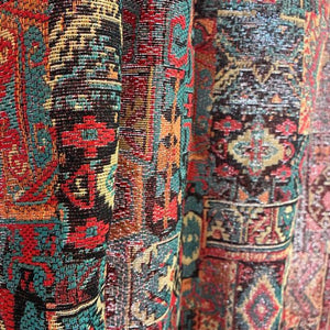 TOPANGA Fabric　ジャガードキリムフリンジカーテン　150×180cm　エスニック　トライバル　遮光　厚手　レッド　ゴブラン織　カーテンポール　ボヘミアン
