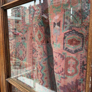 TOPANGA Fabric　ジャガードキリムフリンジカーテン　150×180cm　エスニック　トライバル　遮光　厚手　レッド　ゴブラン織　カーテンポール　ボヘミアン