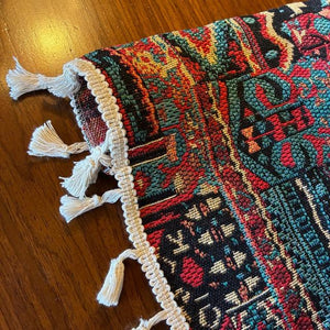 TOPANGA Fabric　ジャガードキリムフリンジカーテン　150×180cm　エスニック　トライバル　遮光　厚手　レッド　ゴブラン織　カーテンポール　ボヘミアン