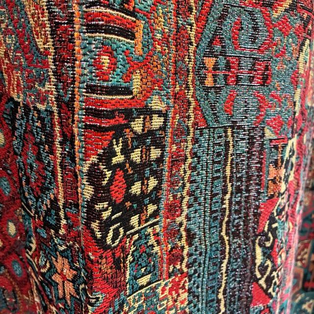 TOPANGA Fabric　ジャガードキリムフリンジカーテン　150×240cm　エスニック　トライバル　遮光　厚手　レッド　ゴブラン織　カーテンポール　ボヘミアン