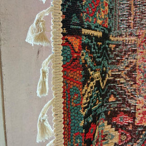 TOPANGA Fabric　ジャガードキリムフリンジカーテン　150×240cm　エスニック　トライバル　遮光　厚手　レッド　ゴブラン織　カーテンポール　ボヘミアン