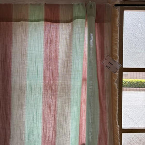 TOPANGA Homefurnishing　ボヘミアンストライプフリンジカーテン　140×100cm　ピンク　グリーン　ナチュラル　カーテンポール　腰高窓　出窓　