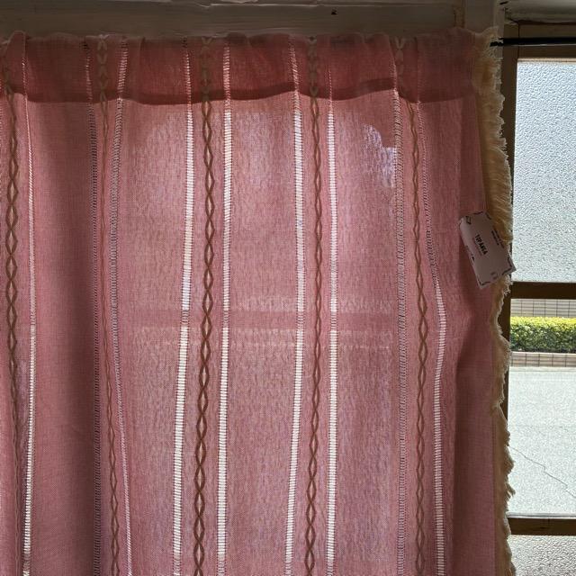 TOPANGA Homefurnishing　ボヘミアンエンブロイダリーフリンジカーテン　140×100cm　ピンク　ナチュラル　カーテンポール　腰高窓　出窓　