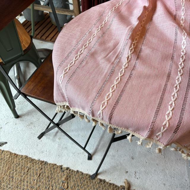 TOPANGA Homefurnishing　ボヘミアンエンブロイダリーフリンジカーテン　140×100cm　ピンク　ナチュラル　カーテンポール　腰高窓　出窓　