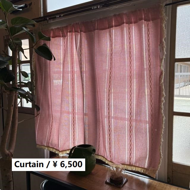 TOPANGA Homefurnishing　ボヘミアンエンブロイダリーフリンジカーテン　140×100cm　ピンク　ナチュラル　カーテンポール　腰高窓　出窓　