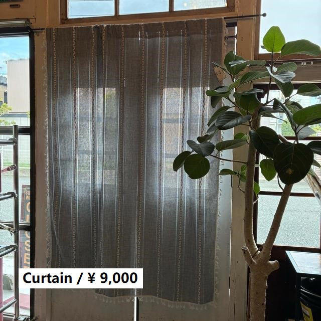 TOPANGA Homefurnishing　ボヘミアンエンブロイダリーフリンジカーテン　140×180cm　ブルー　ナチュラル　カーテンポール　腰高窓　出窓　刺繍　タッセル