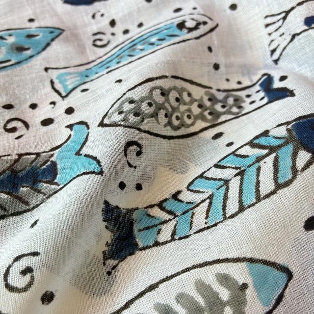 TOPANGA Homefurnishing India Block print curtain Blue E 110×180cm