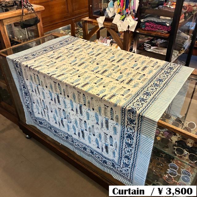 TOPANGA Homefurnishing India Block print curtain Blue E 110×180cm