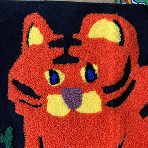 TOPANGA Homefurnishing ゆるアニマルエンブロイダリークッションカバー　TIGER　ブラック　45×45cm　トラ　タイガー　虎　どうぶつ　サガラ刺繍　刺繍　