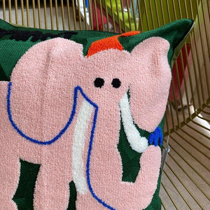 TOPANGA Homefurnishing ゆるアニマルエンブロイダリークッションカバー　ELEPHANT　グリーン　45×45cm　ゾウ　どうぶつ　サガラ刺繍　刺繍　