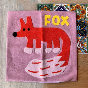 TOPANGA Homefurnishing ゆるアニマルクッションカバー　FOX　ピンク　45×45cm　キツネ　きつね　狐　どうぶつ　サガラ刺繍　刺繍　