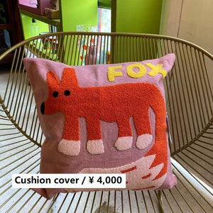 TOPANGA Homefurnishing ゆるアニマルクッションカバー　FOX　ピンク　45×45cm　キツネ　きつね　狐　どうぶつ　サガラ刺繍　刺繍　