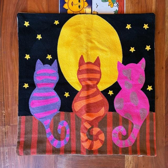 TOPANGA Homefurnishing Cat Embroidery Cushion Cover　45×45cm　D