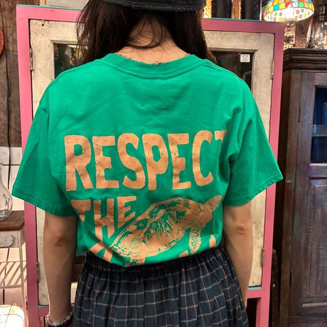 TOPANGA Lady's　グラフィックTシャツ　全2色　RESPECT OCEAN　 全２色　カメ　グリーン　ブラック　カットソー　M　L　XL　メンズ　レディース　ユニセックス