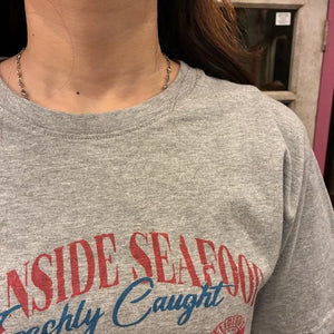 TOPANGA Lady's　グラフィックTシャツ　OCEANSIDE SEAFOOD　 ライトグレー　サカナ　フィッシュ　カットソー　S　M　L　メンズ　レディース　ユニセックス