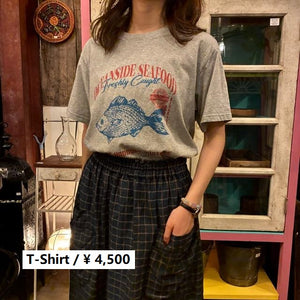 TOPANGA Lady's　グラフィックTシャツ　OCEANSIDE SEAFOOD　 ライトグレー　サカナ　フィッシュ　カットソー　S　M　L　メンズ　レディース　ユニセックス