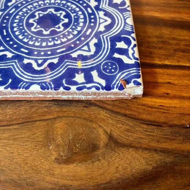 メキシコ　タラベラタイル　蒼海　ブルー　コースター　鍋敷き　DIY　柄タイル　室内壁　室外壁　デザインタイル　レトロ　アートタイル　タラベラ焼き