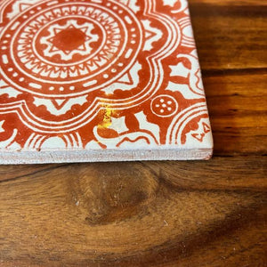 メキシコ　タラベラタイル　陽花　オレンジ　コースター　鍋敷き　DIY　柄タイル　室内壁　室外壁　デザインタイル　レトロ　アートタイル　タラベラ焼き
