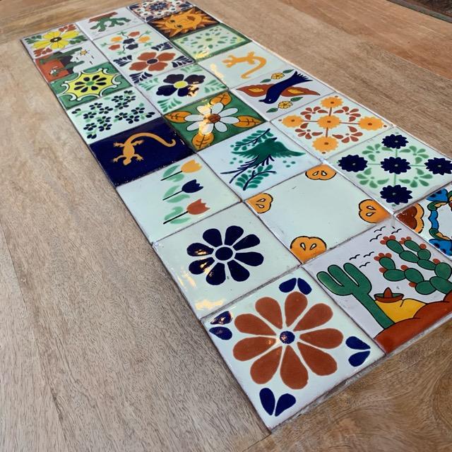 メキシコ　タラベラタイル　陽花　オレンジ　コースター　鍋敷き　DIY　柄タイル　室内壁　室外壁　デザインタイル　レトロ　アートタイル　タラベラ焼き