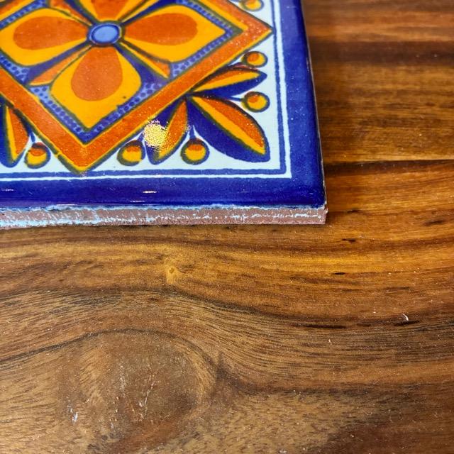 メキシコ　タラベラタイル　彩鳥　オレンジ　コースター　鍋敷き　DIY　柄タイル　室内壁　室外壁　デザインタイル　レトロ　アートタイル　タラベラ焼き