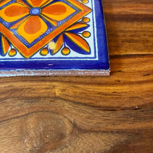 メキシコ　タラベラタイル　彩鳥　オレンジ　コースター　鍋敷き　DIY　柄タイル　室内壁　室外壁　デザインタイル　レトロ　アートタイル　タラベラ焼き