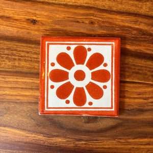 メキシコ　タラベラタイル　花模　オレンジ　コースター　鍋敷き　DIY　柄タイル　室内壁　室外壁　デザインタイル　レトロ　アートタイル　タラベラ焼き