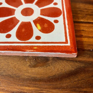 メキシコ　タラベラタイル　花模　オレンジ　コースター　鍋敷き　DIY　柄タイル　室内壁　室外壁　デザインタイル　レトロ　アートタイル　タラベラ焼き