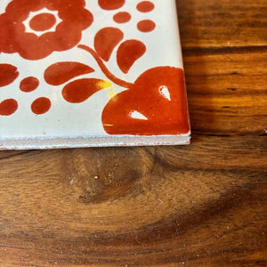 メキシコ　タラベラタイル　花径　オレンジ　コースター　鍋敷き　DIY　柄タイル　室内壁　室外壁　デザインタイル　レトロ　アートタイル　タラベラ焼き