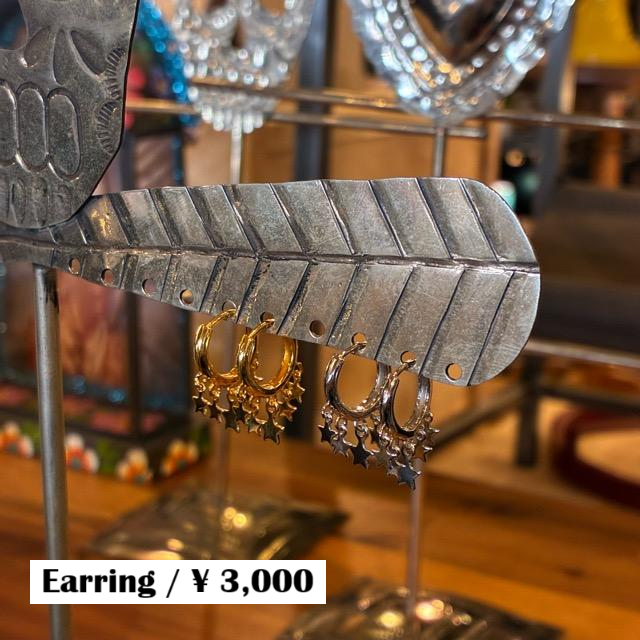 TOPANGA Jewelry　フリンジスターピアス　全2色　ゴールド　シルバー　ジュエリー　リング　フープピアス　シンプル　ユニセックス　メンズ　メール便