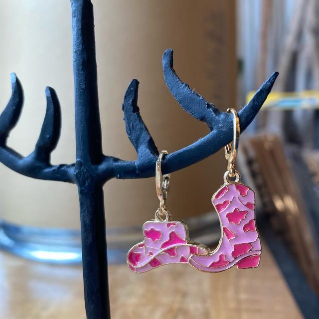 TOPANGA Jewelry Pink Camo Boots & Hat Earrings / Camouflage Pattern Jewelry Catch Gift Present