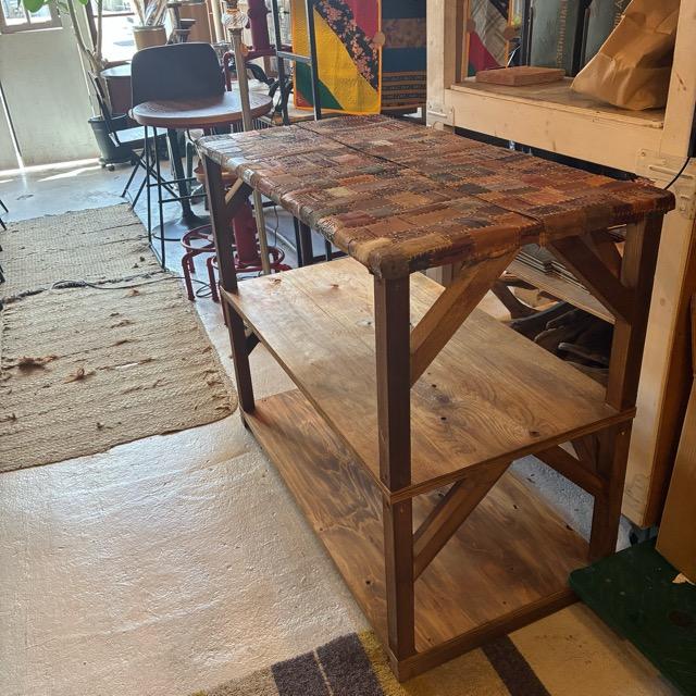 TOPANGA Furniture Old Wood & Leather Patchwork 3-Tier Shelf [In-Store Pickup Only]