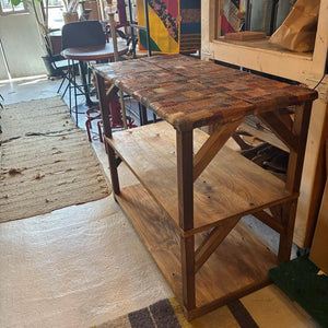 TOPANGA Furniture Old Wood & Leather Patchwork 3-Tier Shelf [In-Store Pickup Only]