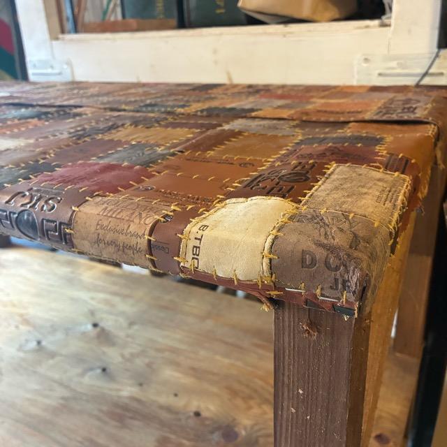 TOPANGA Furniture Old Wood & Leather Patchwork 3-Tier Shelf [In-Store Pickup Only]