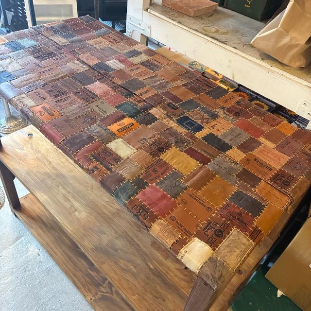 TOPANGA Furniture Old Wood & Leather Patchwork 3-Tier Shelf [In-Store Pickup Only]