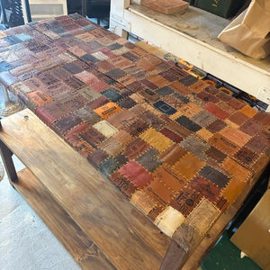 TOPANGA Furniture Old Wood & Leather Patchwork 3-Tier Shelf [In-Store Pickup Only]
