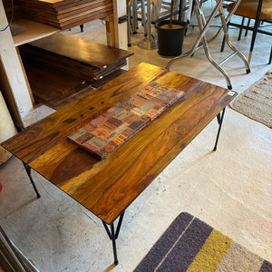 TOPANGA　Furniture　Sheesham Wood＆Leather Patchwork Center Tray Low Table