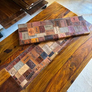 TOPANGA　Furniture　Sheesham Wood＆Leather Patchwork Center Tray Low Table