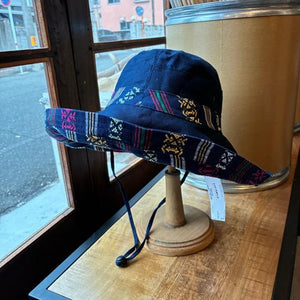 TOPANGA Accessory　サラッペリバーシブルサンハットハット　ネイビー　コットン　日除け　顎紐　アウトドア　エスニック　ガーデン　リゾート　旅行　