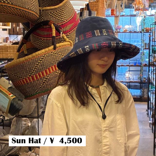 TOPANGA Accessory　サラッペリバーシブルサンハットハット　ネイビー　コットン　日除け　顎紐　アウトドア　エスニック　ガーデン　リゾート　旅行　