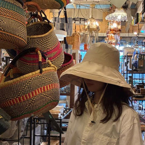 TOPANGA Accessory　スエードタッチサンハット　アイボリー　コットン　日除け　顎紐　アウトドア　ビーチ　ガーデン　リゾート　旅行　つば広　