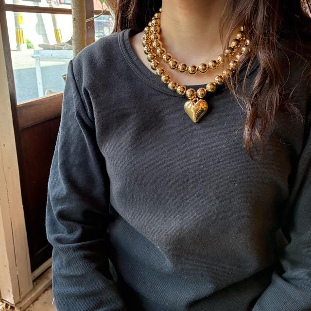 TOPANGA Jewelry　チャビーハート＆ボール2連ネックレス　ゴールド　カジュアル　ショートネックレス　チャーム　ペンダント　チョーカー　ボールチェーン