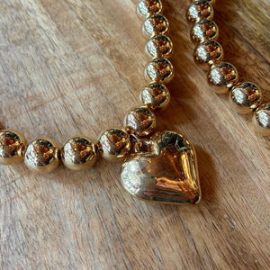 TOPANGA Jewelry　チャビーハート＆ボール2連ネックレス　ゴールド　カジュアル　ショートネックレス　チャーム　ペンダント　チョーカー　ボールチェーン