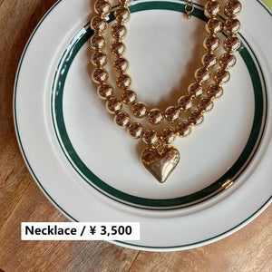 TOPANGA Jewelry　チャビーハート＆ボール2連ネックレス　ゴールド　カジュアル　ショートネックレス　チャーム　ペンダント　チョーカー　ボールチェーン