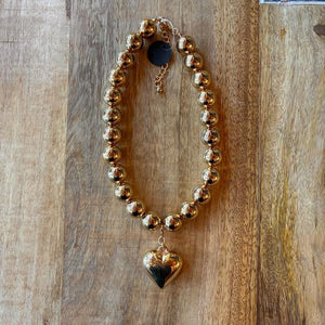 TOPANGA Jewelry　チャビーハートチャーム＆ボールネックレス　ゴールド　カジュアル　ショートネックレス　チャーム　ペンダント　チョーカー　ボールチェーン
