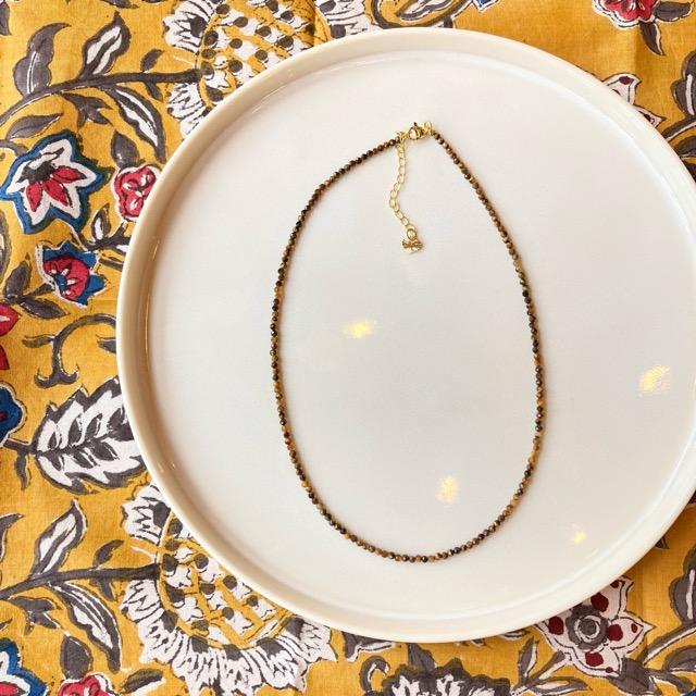 TOPANGA Jewelry　ミニジェムネックレス　タイガーアイ　ブラウン　イエロー　チョーカー　ナチュラルストーン　天然石　パワーストーン　ペンダント　ギフト