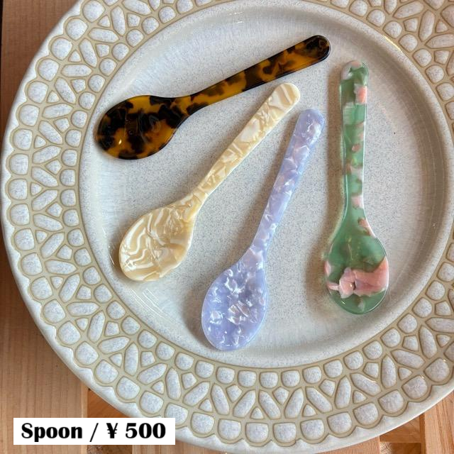 Colorful Retro Coffee Spoons 4 types White Lavender Tortoiseshell Pink Green