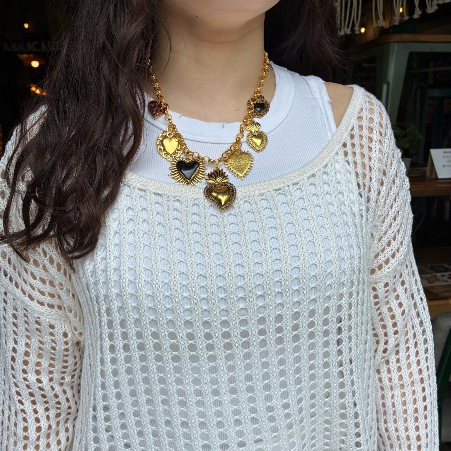 TOPANGA Lady's　グリッドルーズニットプルオーバー　ホワイト　セーター　タンクトップ　サマーニット　シースルーニット　重ね着　トップス　メッシュニット