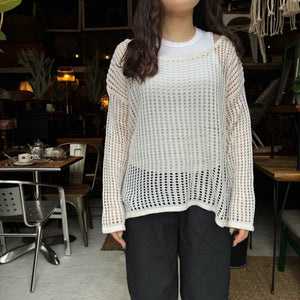 TOPANGA Lady's　グリッドルーズニットプルオーバー　ホワイト　セーター　タンクトップ　サマーニット　シースルーニット　重ね着　トップス　メッシュニット