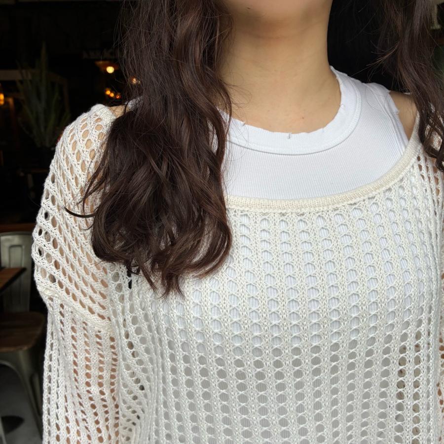 TOPANGA Lady's　グリッドルーズニットプルオーバー　ホワイト　セーター　タンクトップ　サマーニット　シースルーニット　重ね着　トップス　メッシュニット